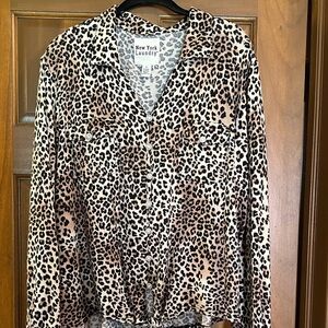 New York Laundry Beige and Black Leopard-Print Button Front Shirt